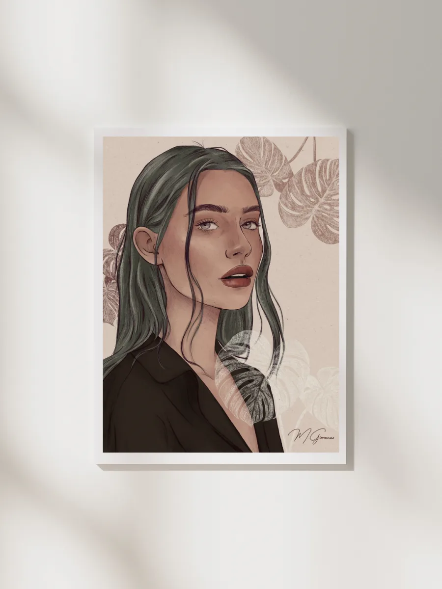 Ilustración de M. Giménez enmarcada en pared