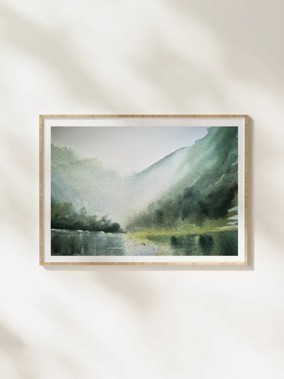 Acuarela de M. Giménez enmarcada en pared